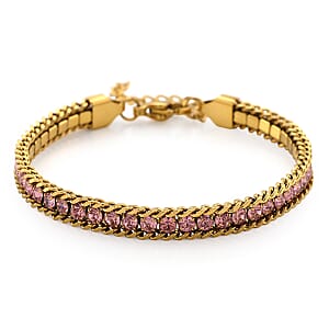 Pink Austrian Crystal Bracelet in ION Plated YG Stainless Steel (7.50 In)
