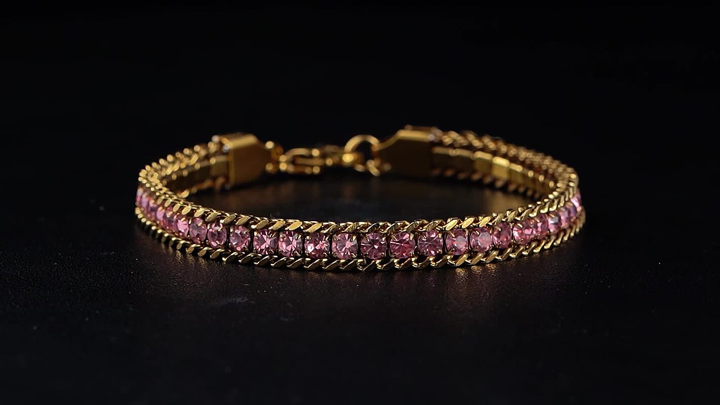 Pink Austrian Crystal Bracelet in ION Plated YG Stainless Steel (7.50 In)