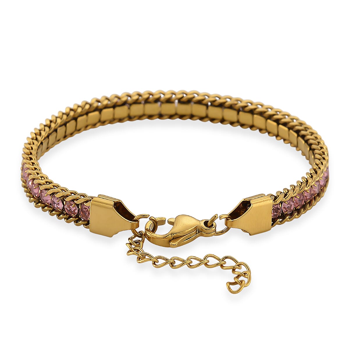 Pink Austrian Crystal Bracelet in ION Plated YG Stainless Steel (7.50 In) image number 3