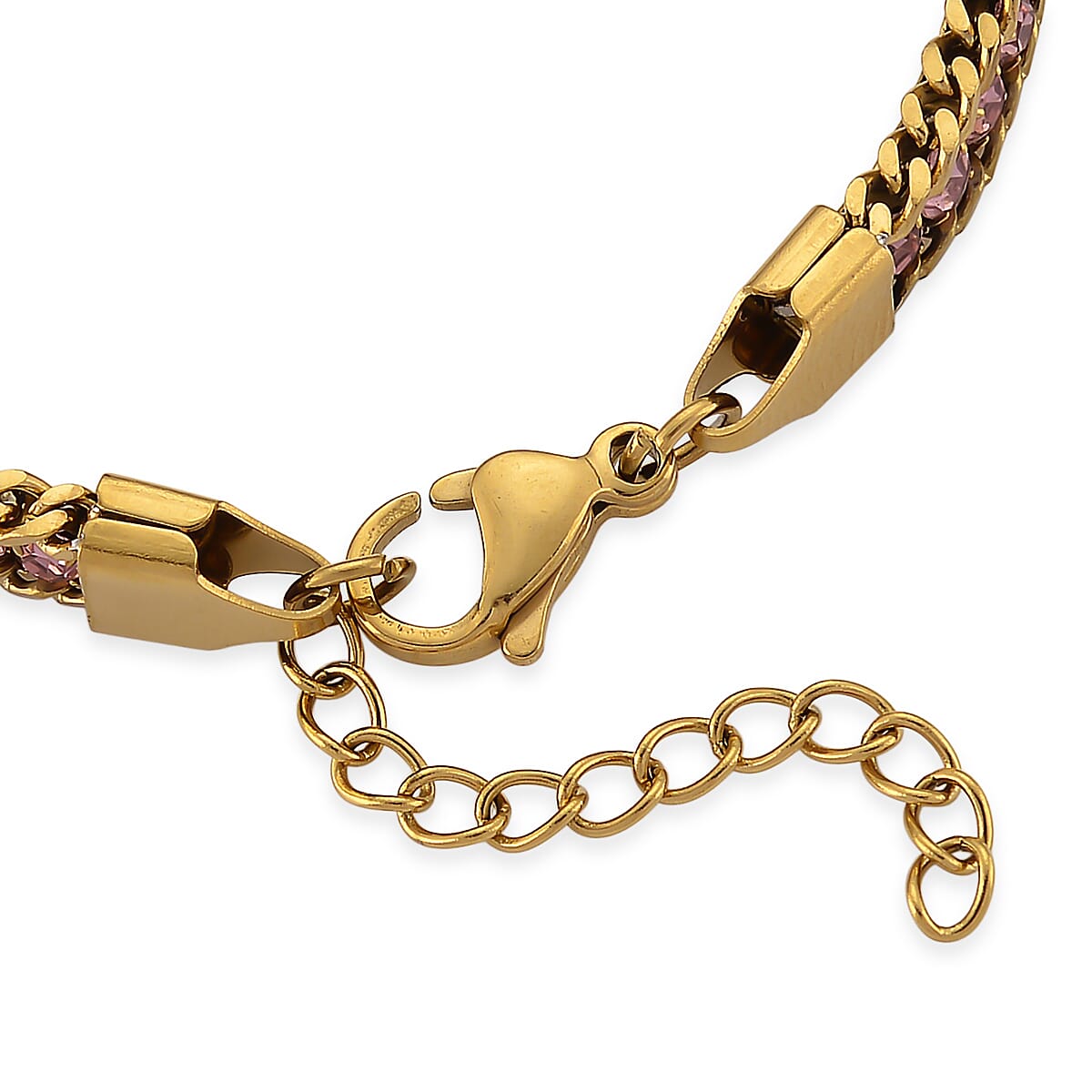 Pink Austrian Crystal Bracelet in ION Plated YG Stainless Steel (7.50 In) image number 4