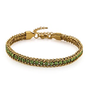 Green Austrian Crystal Bracelet in ION Plated YG Stainless Steel (7.50 In)