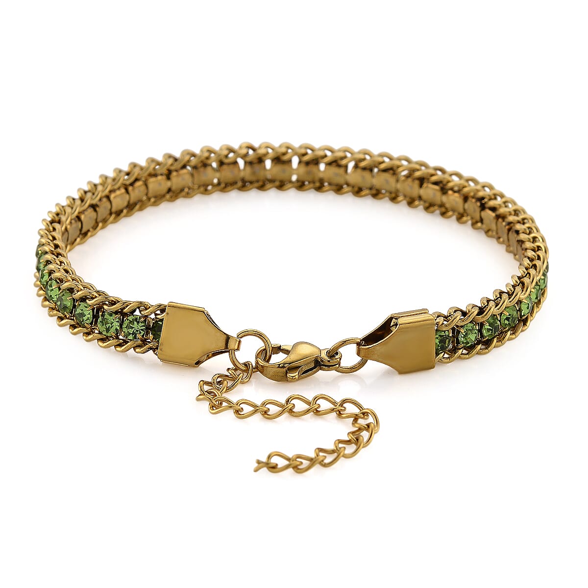 Green Austrian Crystal Bracelet in ION Plated YG Stainless Steel (7.50 In) image number 3