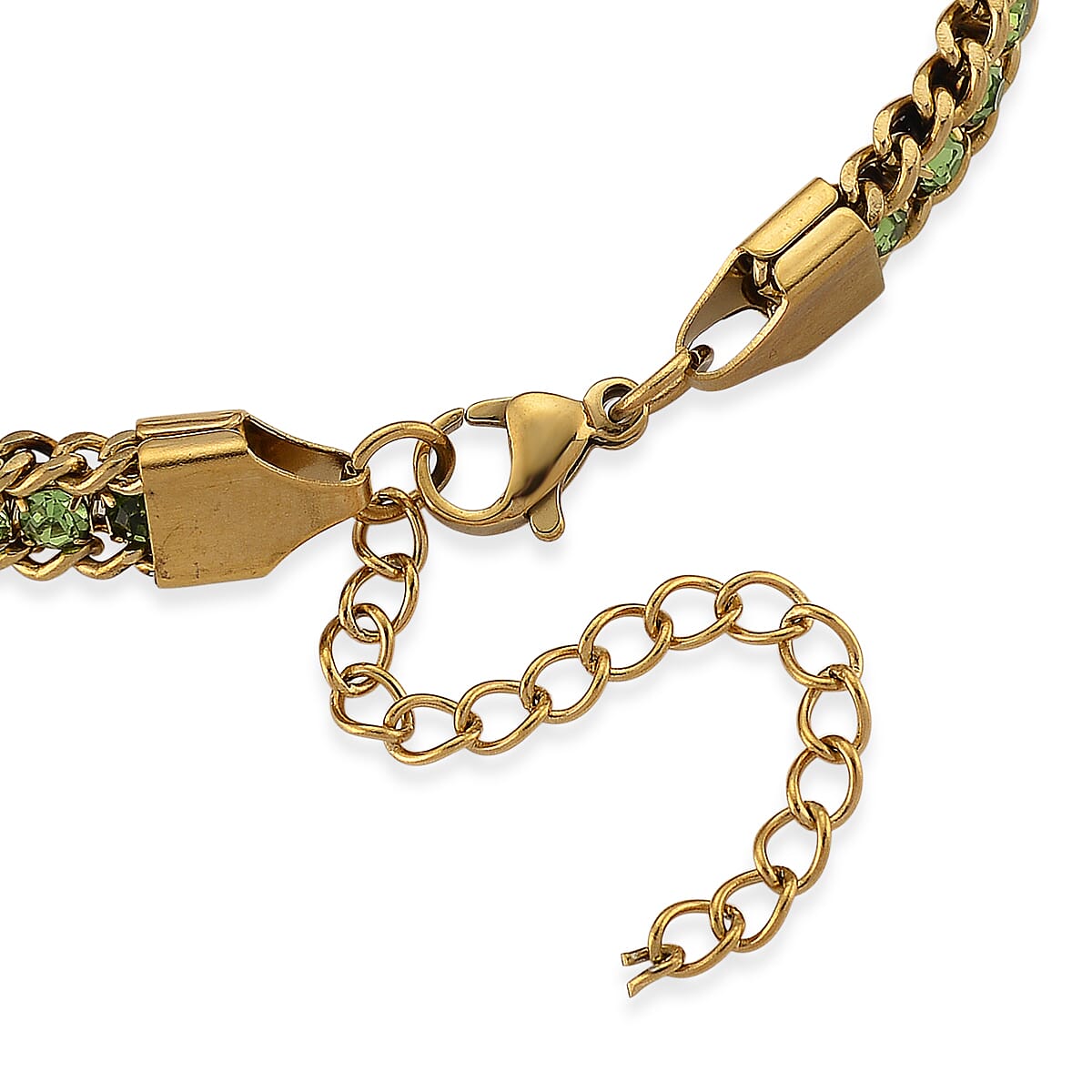 Green Austrian Crystal Bracelet in ION Plated YG Stainless Steel (7.50 In) image number 4