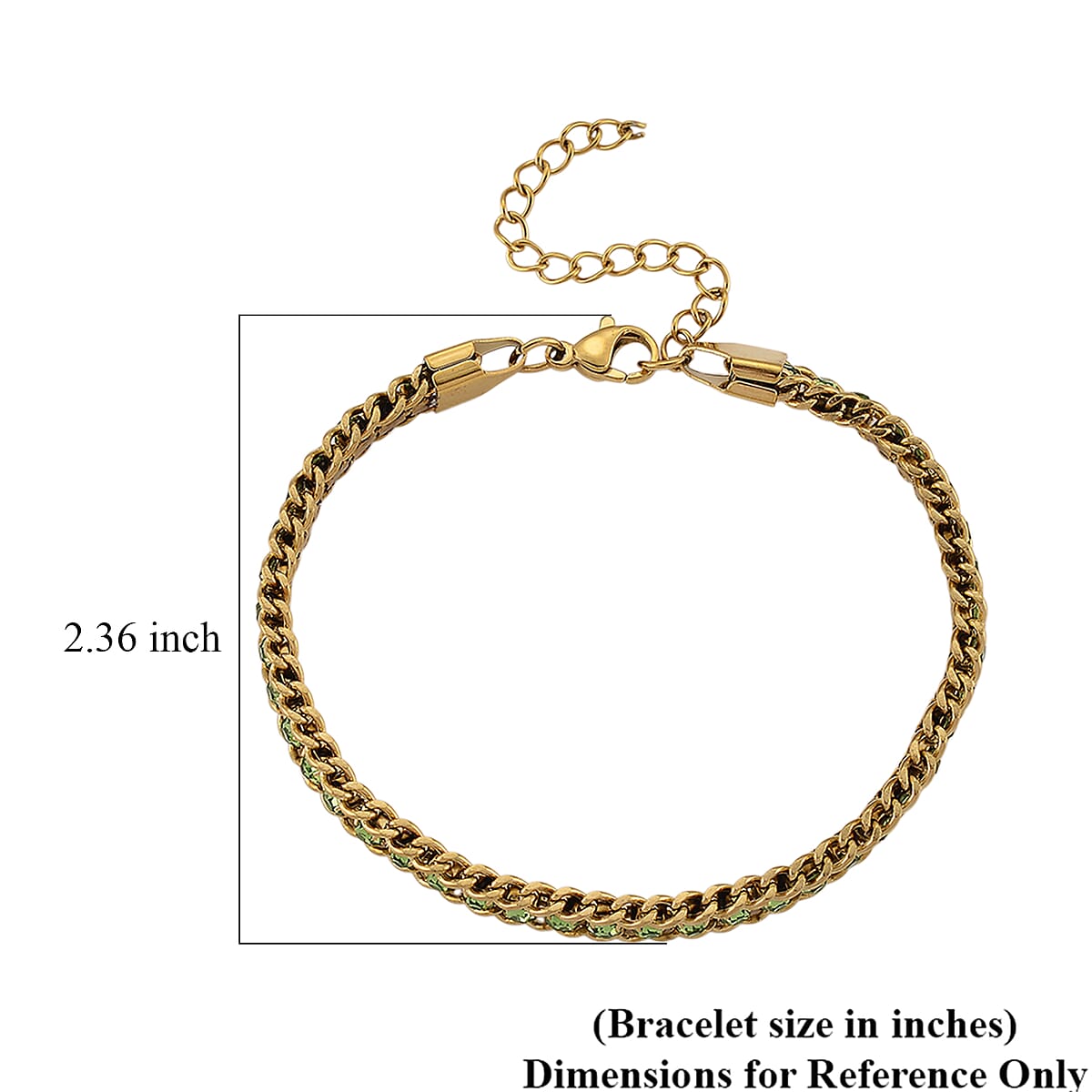 Green Austrian Crystal Bracelet in ION Plated YG Stainless Steel (7.50 In) image number 5