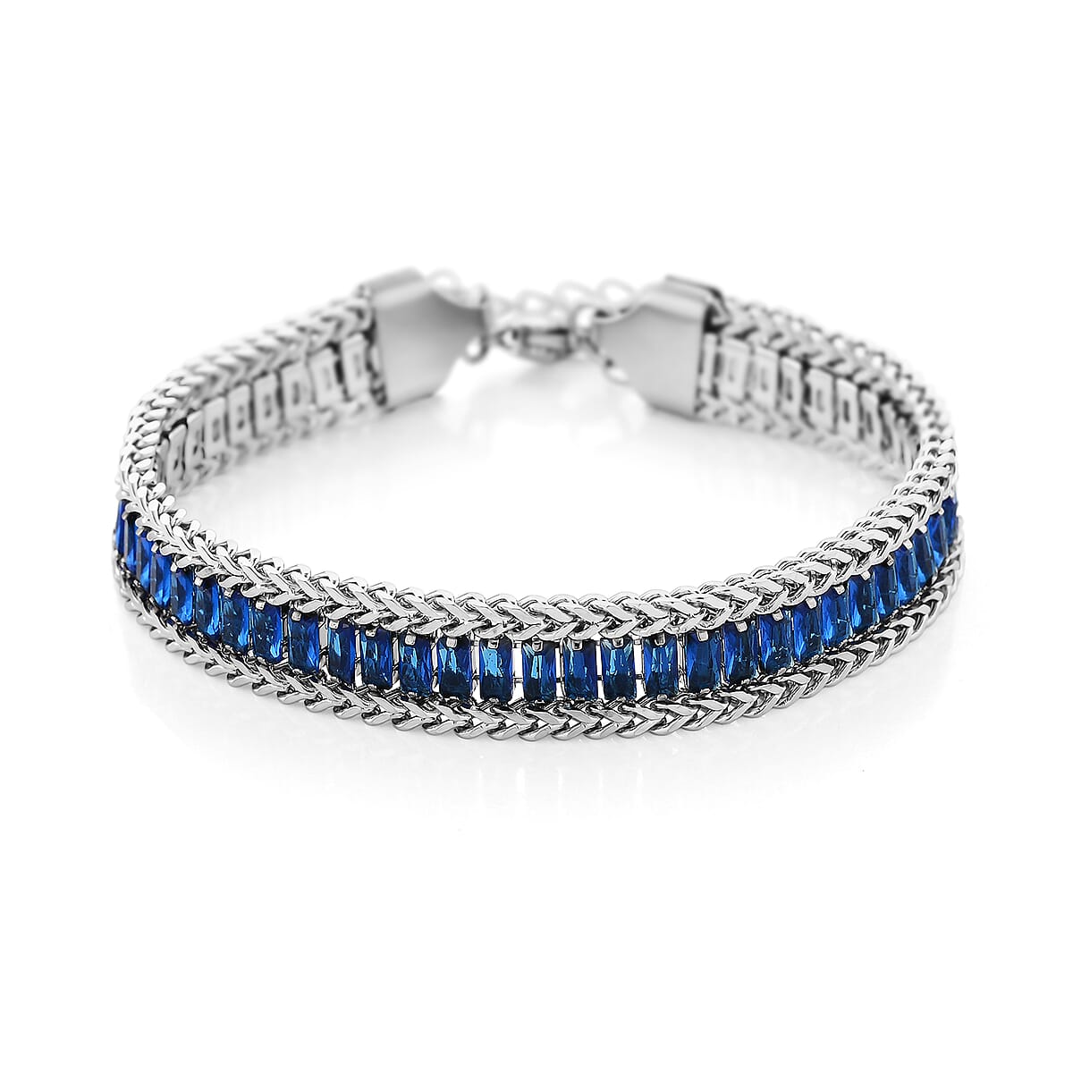 Blue Austrian Crystal Bracelet in Stainless Steel (7.5-9.0In) image number 0