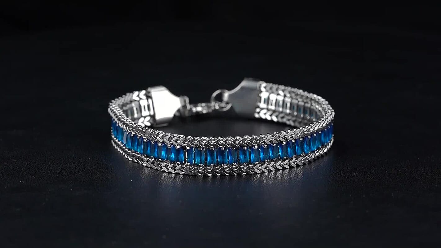 Blue Austrian Crystal Bracelet in Stainless Steel (7.5-9.0In)