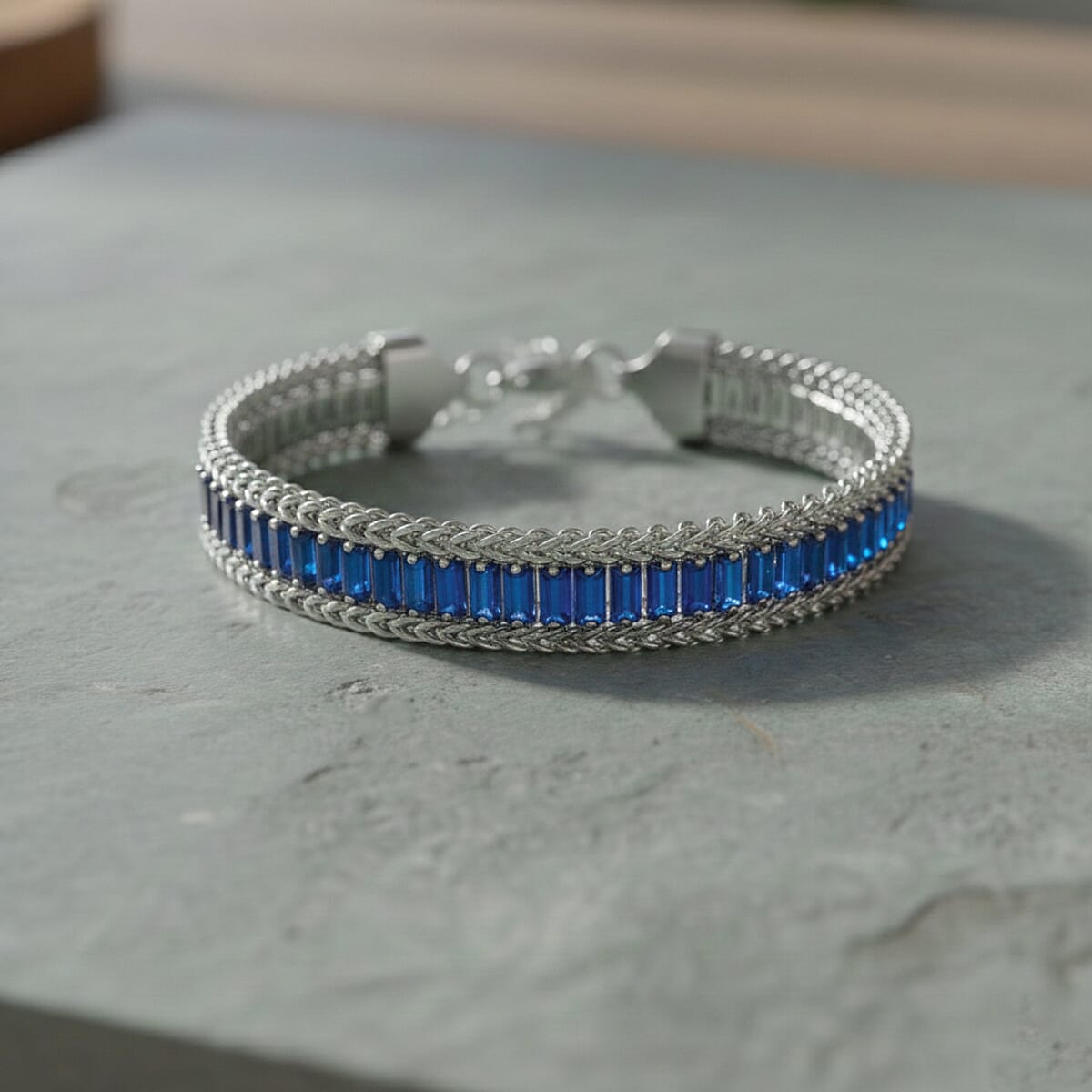 Blue Austrian Crystal Bracelet in Stainless Steel (7.5-9.0In) image number 1