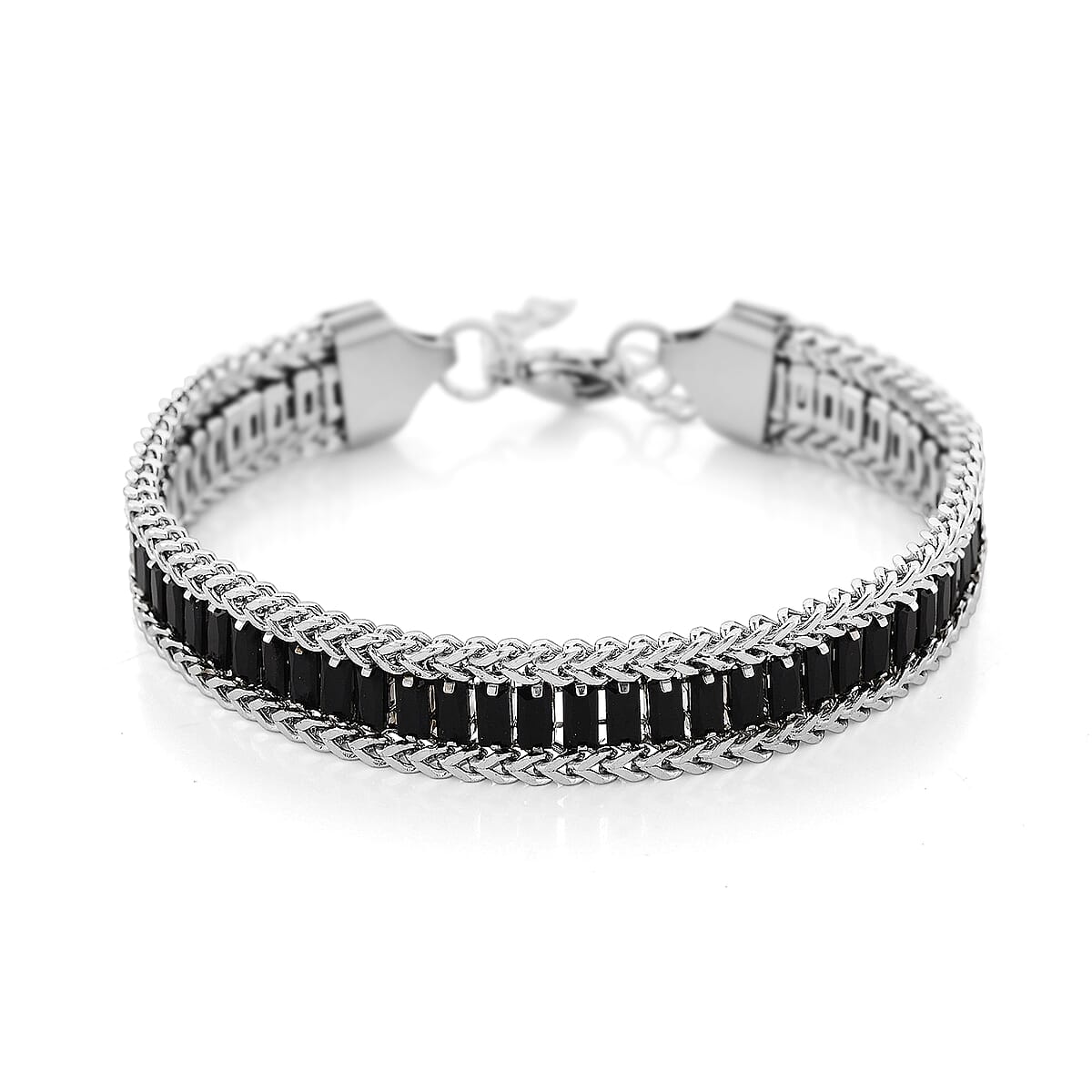 Black Austrian Crystal Bracelet in Stainless Steel (7.5-9.0In) image number 0