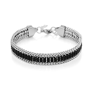 Black Austrian Crystal Bracelet in Stainless Steel (7.5-9.0In)