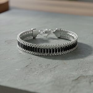 Black Austrian Crystal Bracelet in Stainless Steel (7.5-9.0In)