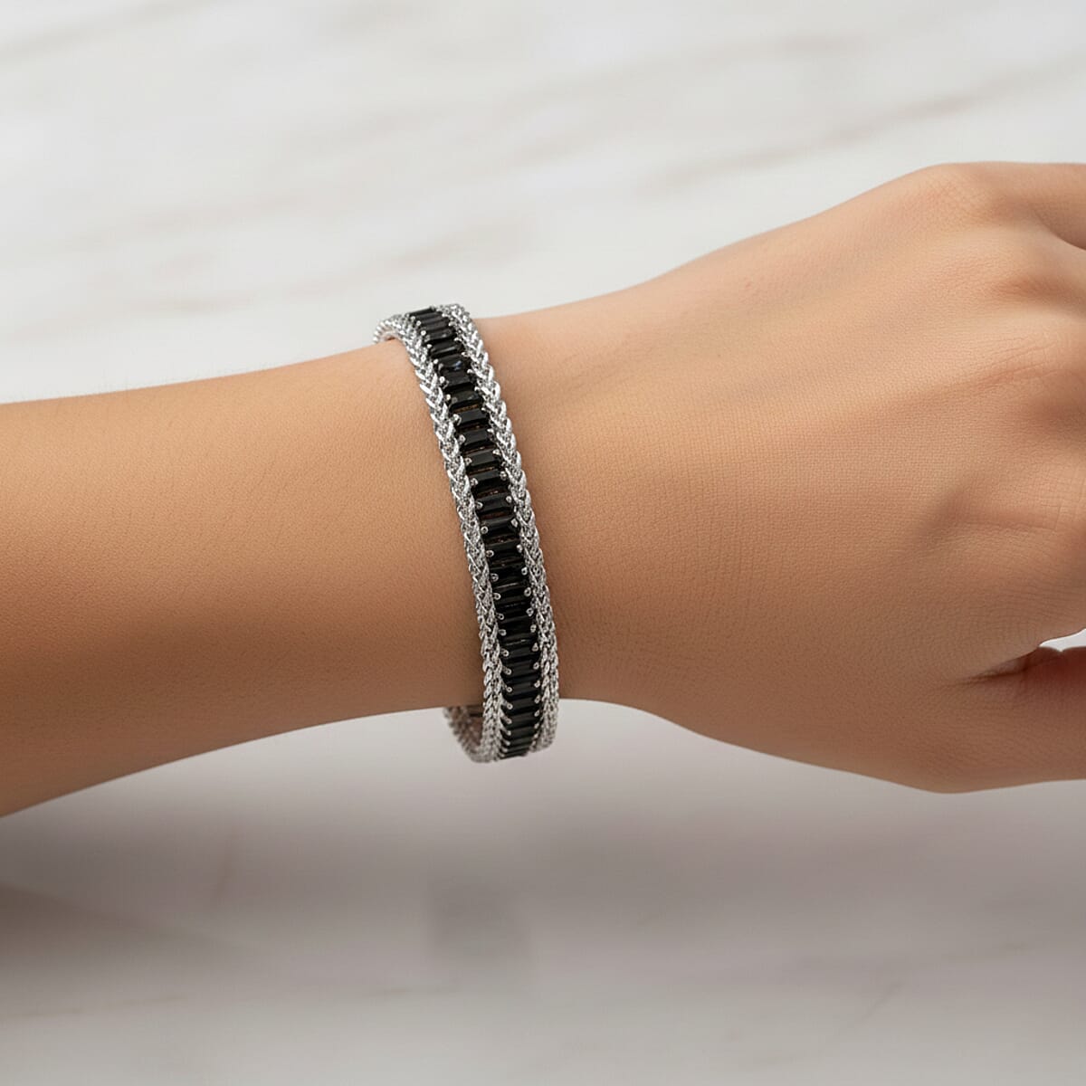 Black Austrian Crystal Bracelet in Stainless Steel (7.5-9.0In) image number 2