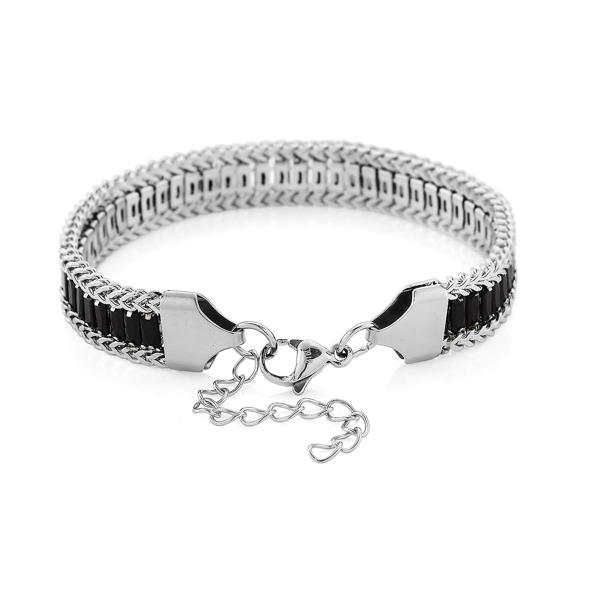 Black Austrian Crystal Bracelet in Stainless Steel (7.5-9.0In) image number 3