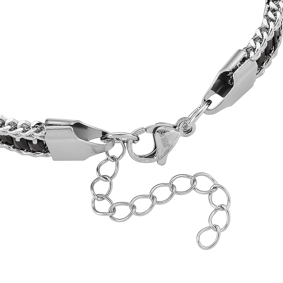 Black Austrian Crystal Bracelet in Stainless Steel (7.5-9.0In) image number 4