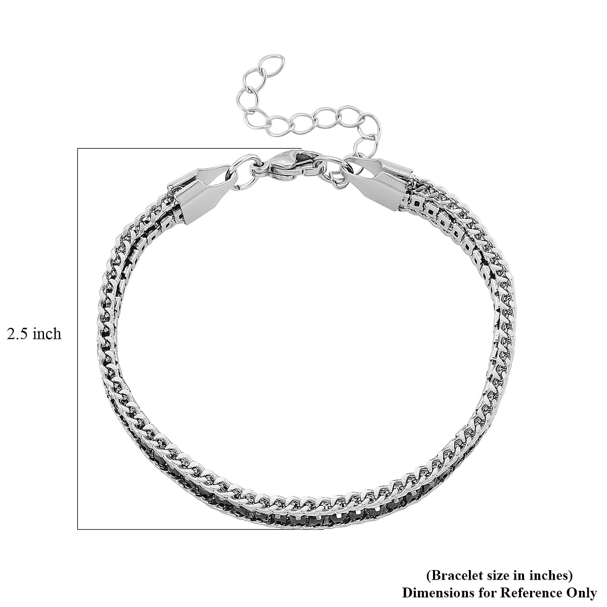 Black Austrian Crystal Bracelet in Stainless Steel (7.5-9.0In) image number 5