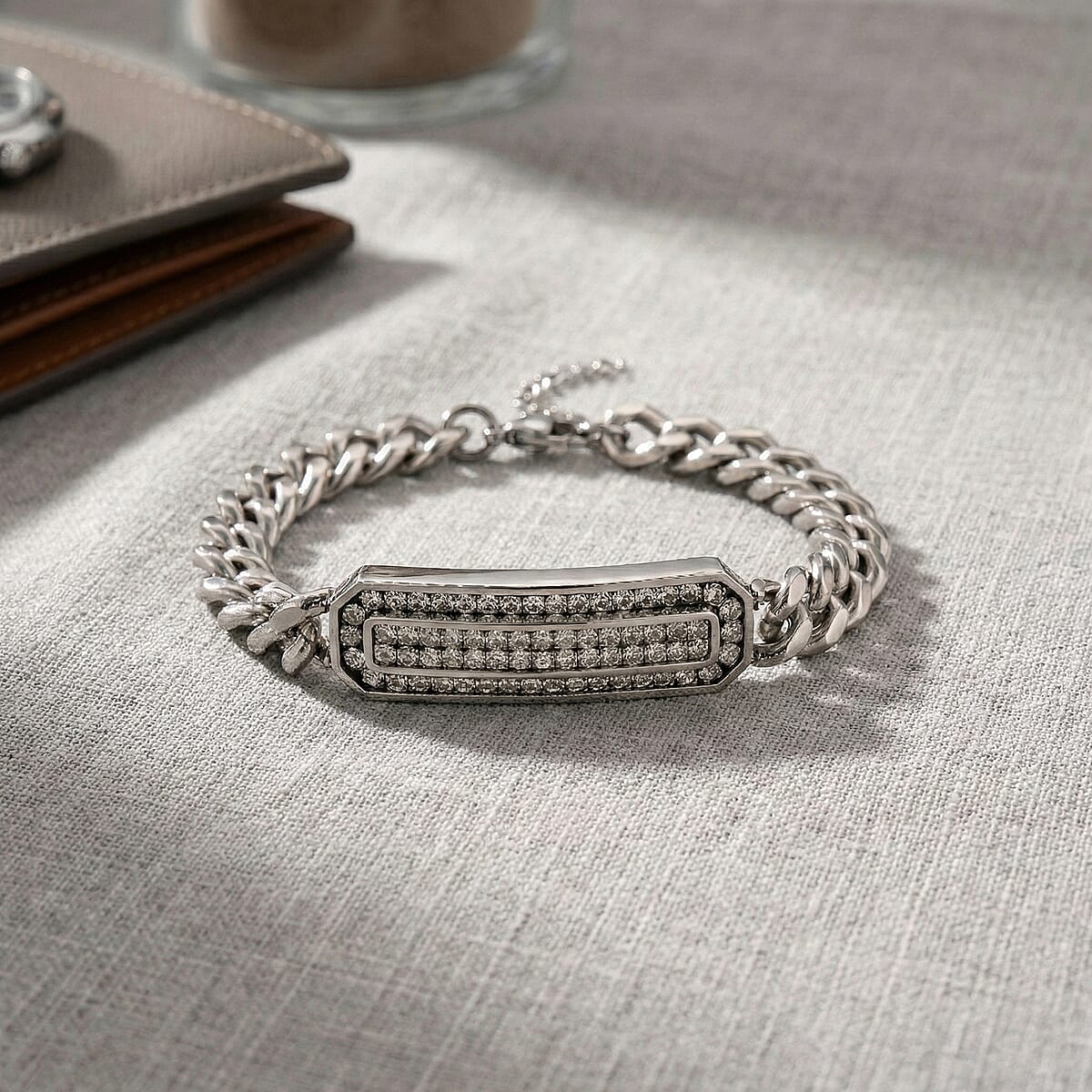 Simulated Diamond Bracelet in Stainless Steel (7.5-9.0In) image number 1