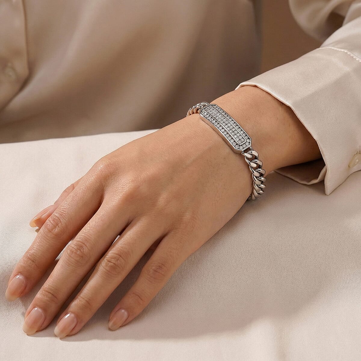 Simulated Diamond Bracelet in Stainless Steel (7.5-9.0In) image number 2