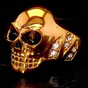 Simulated Diamond 0.30 ctw Bold Skull Ring in ION Plated YG Stainless Steel (Size 10.0)