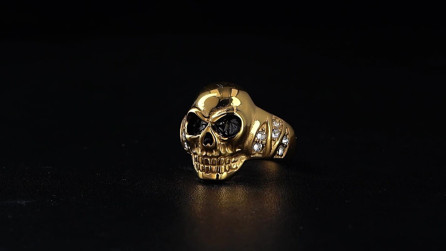 Simulated Diamond 0.30 ctw Bold Skull Ring in ION Plated YG Stainless Steel