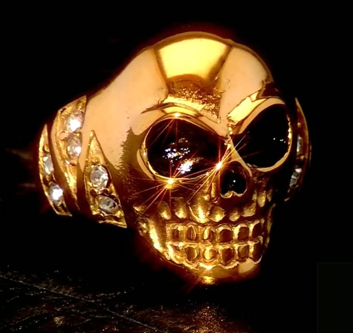 Simulated Diamond 0.30 ctw Bold Skull Ring in ION Plated YG Stainless Steel (Size 6.0) image number 2