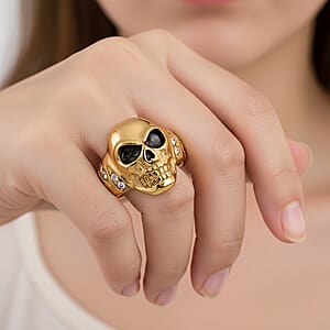 Simulated Diamond Bold Skull Ring in ION Plated YG Stainless Steel 0.30 ctw (Size 6.0)