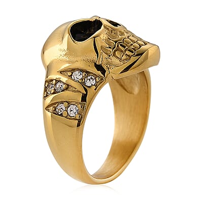 Simulated Diamond Bold Skull Ring in ION Plated YG Stainless Steel 0.30 ctw (Size 6.0)