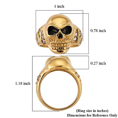Simulated Diamond Bold Skull Ring in ION Plated YG Stainless Steel 0.30 ctw (Size 6.0)
