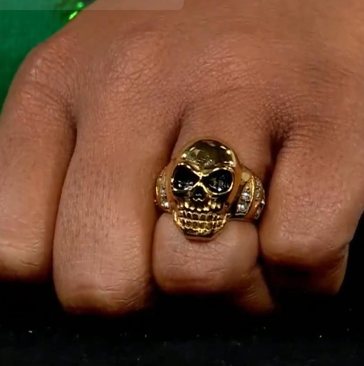 Simulated Diamond 0.30 ctw Bold Skull Ring in ION Plated YG Stainless Steel (Size 7.0) image number 3