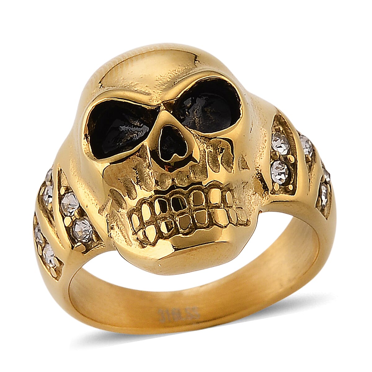 Simulated Diamond 0.30 ctw Bold Skull Ring in ION Plated YG Stainless Steel