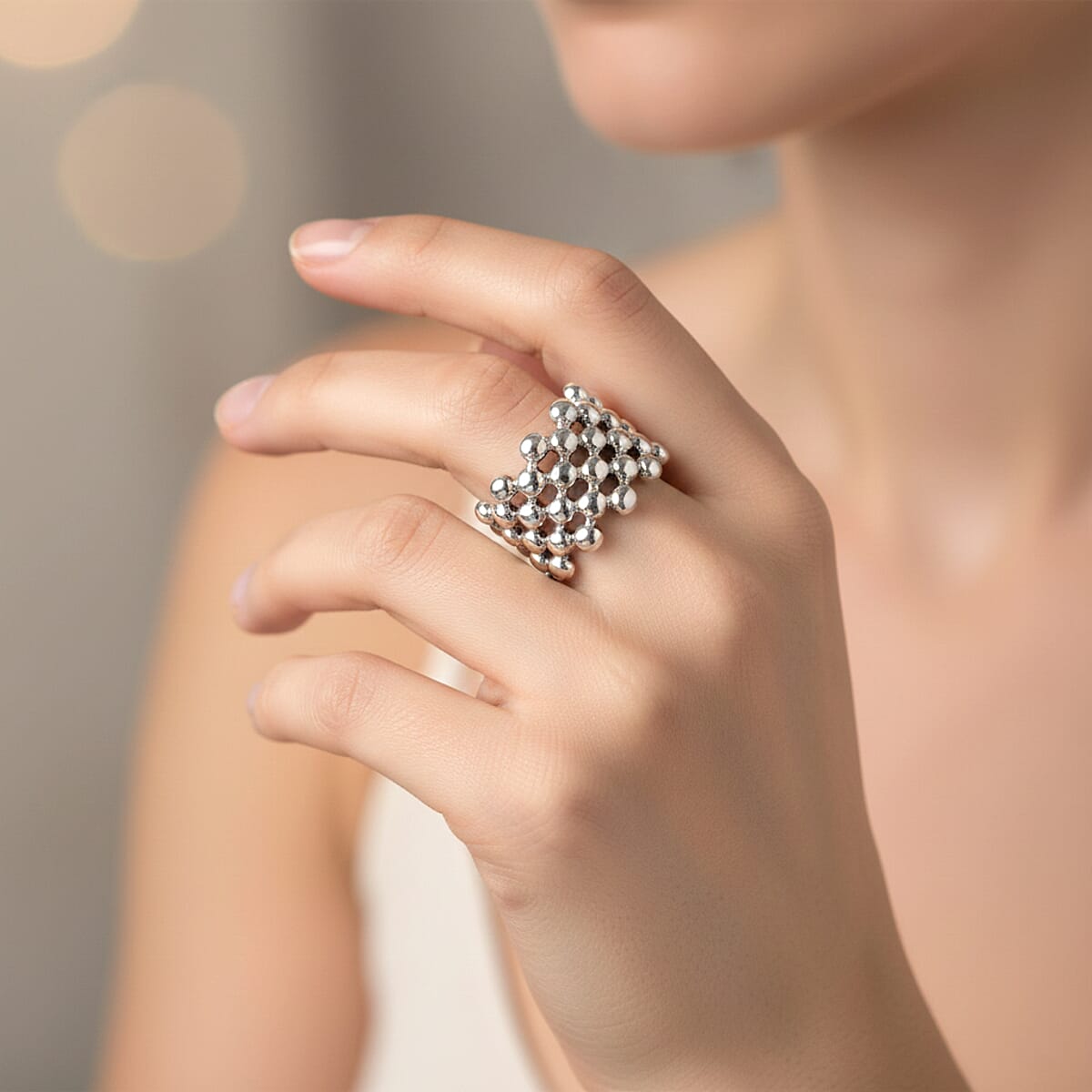 Bubble Shape Dome Steel Ring in Stainless Steel (Size 6.0) image number 2