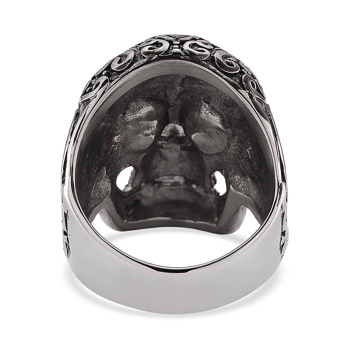 Intricate Skull Ring in Black Oxidized and Stainless Steel (Size 10.0)