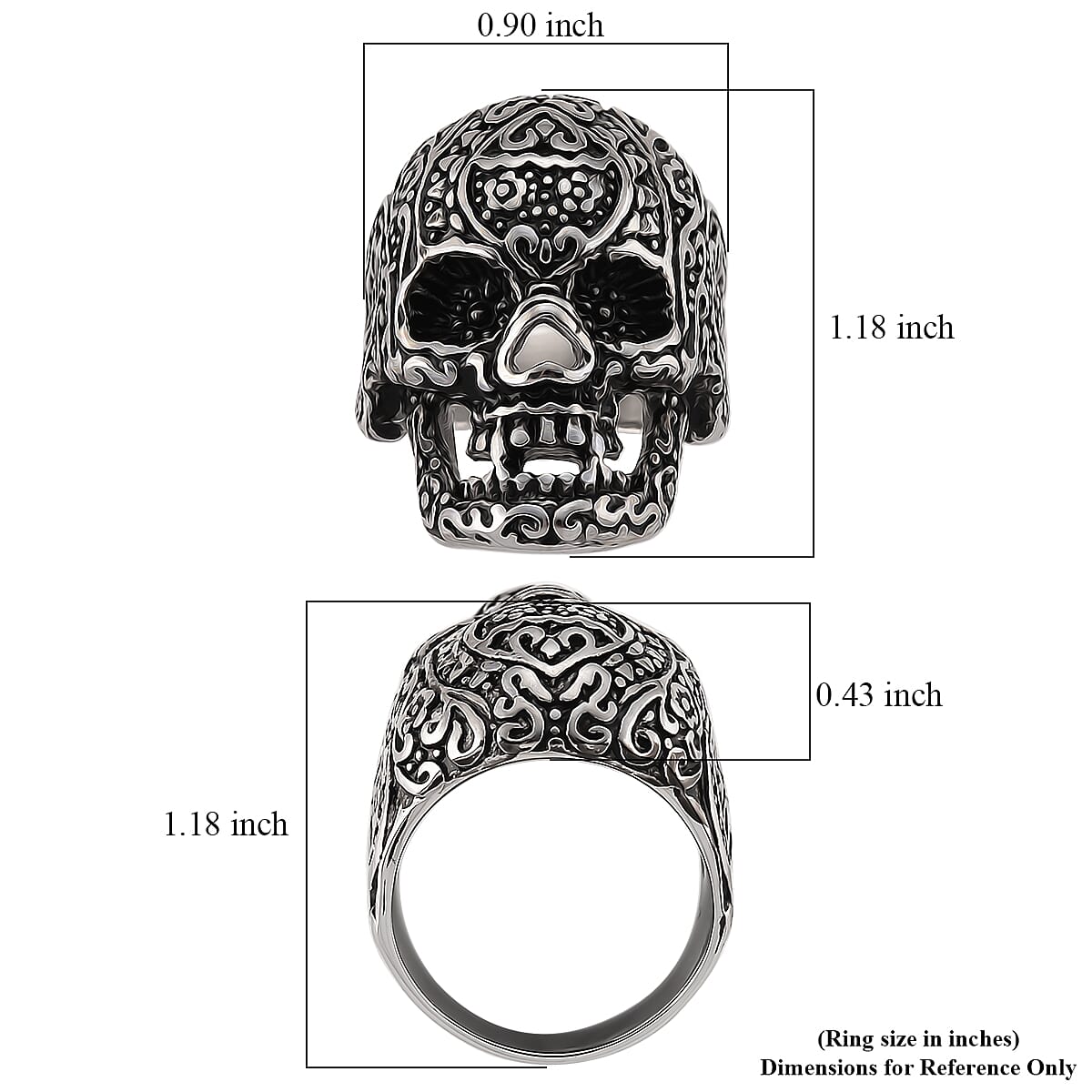 Intricate Skull Ring in Black Oxidized and Stainless Steel (Size 10.0)