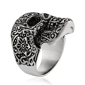 Intricate Skull Ring in Black Oxidized and Stainless Steel (Size 6.0)