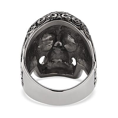 Intricate Skull Ring in Black Oxidized and Stainless Steel (Size 6.0)