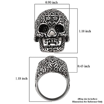 Intricate Skull Ring in Black Oxidized and Stainless Steel (Size 6.0)