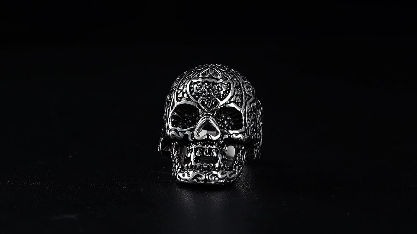 Intricate Skull Ring in Black Oxidized and Stainless Steel (Size 10.0)