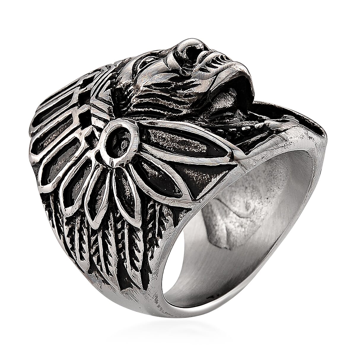 Native Chief Ring in Black Oxidized and Stainless Steel (Size 6.0) image number 3
