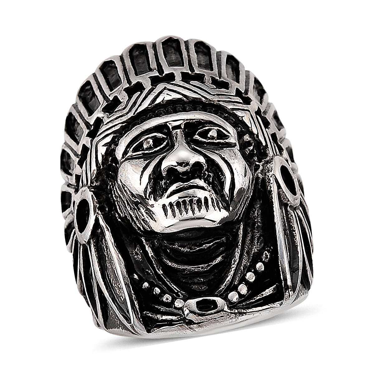 Native Chief Ring in Black Oxidized and Stainless Steel (Size 10.0)