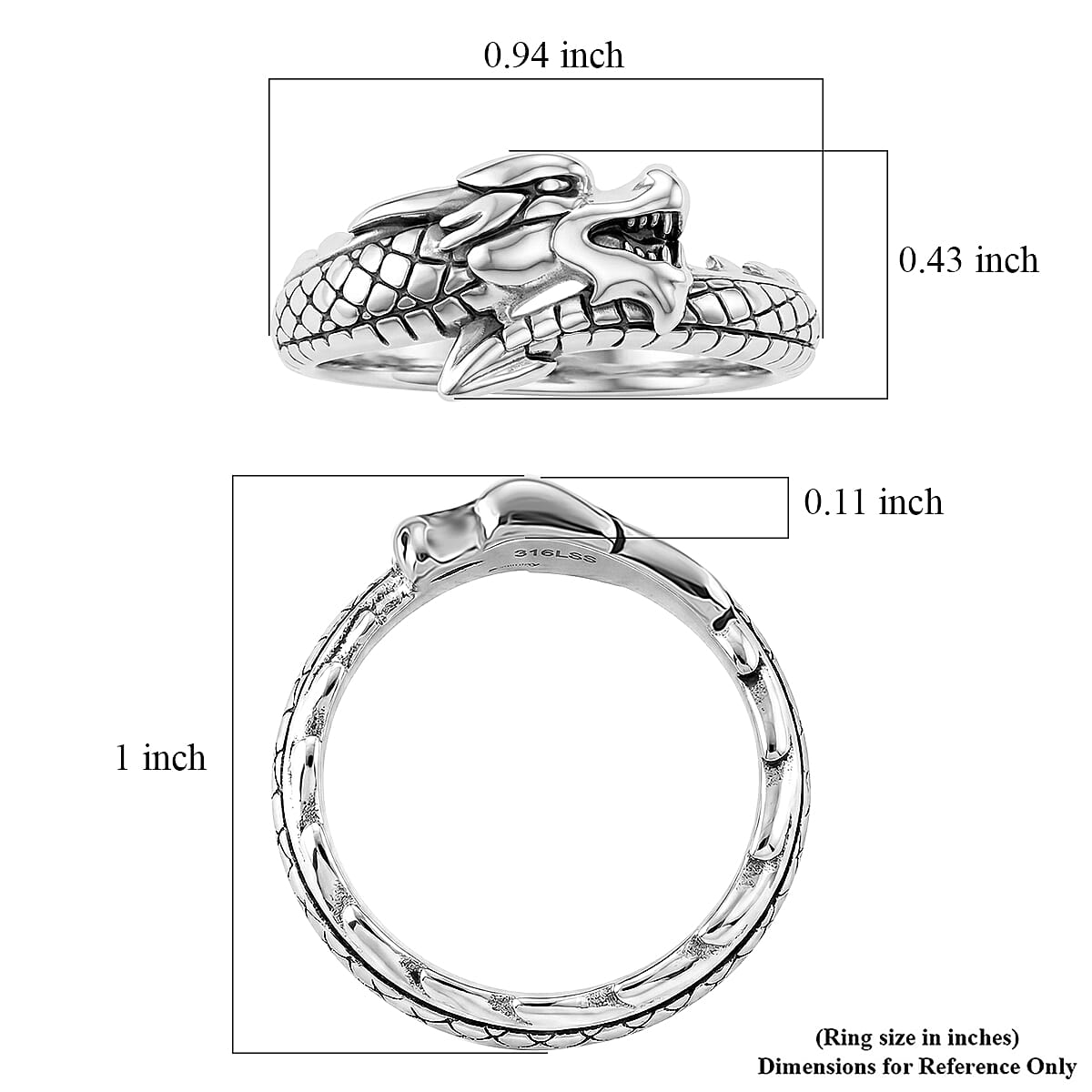 Dragon Ring in Stainless Steel (Size 10.0) image number 5