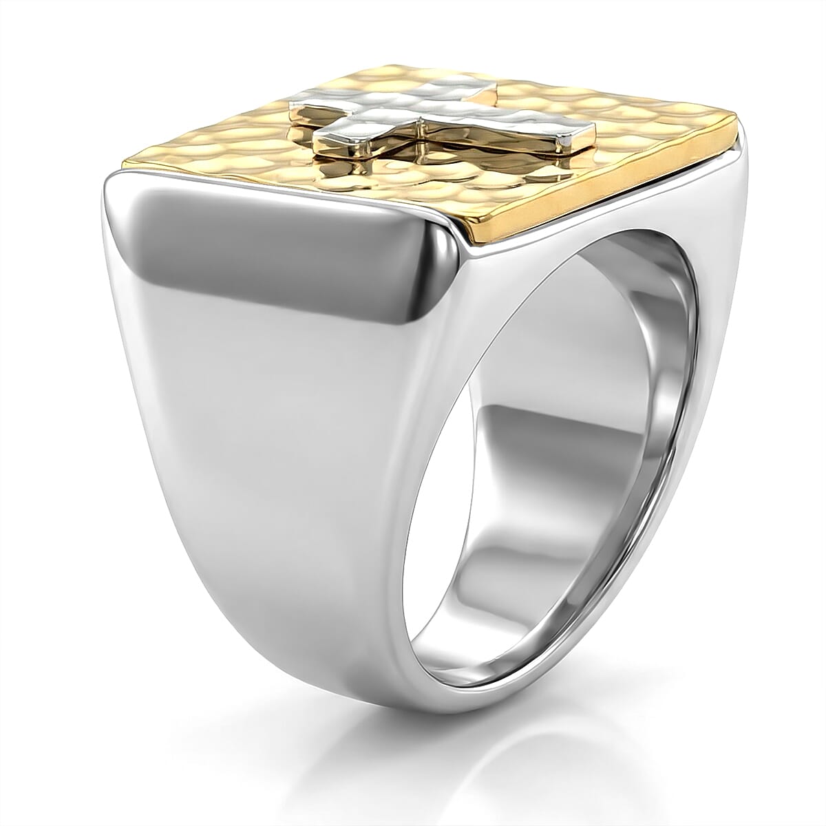 Cross Ring in ION Plated YG Stainless Steel (Size 10.0) image number 3
