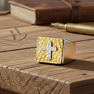 Cross Men's Ring in ION Plated YG Stainless Steel (Size 7.0)