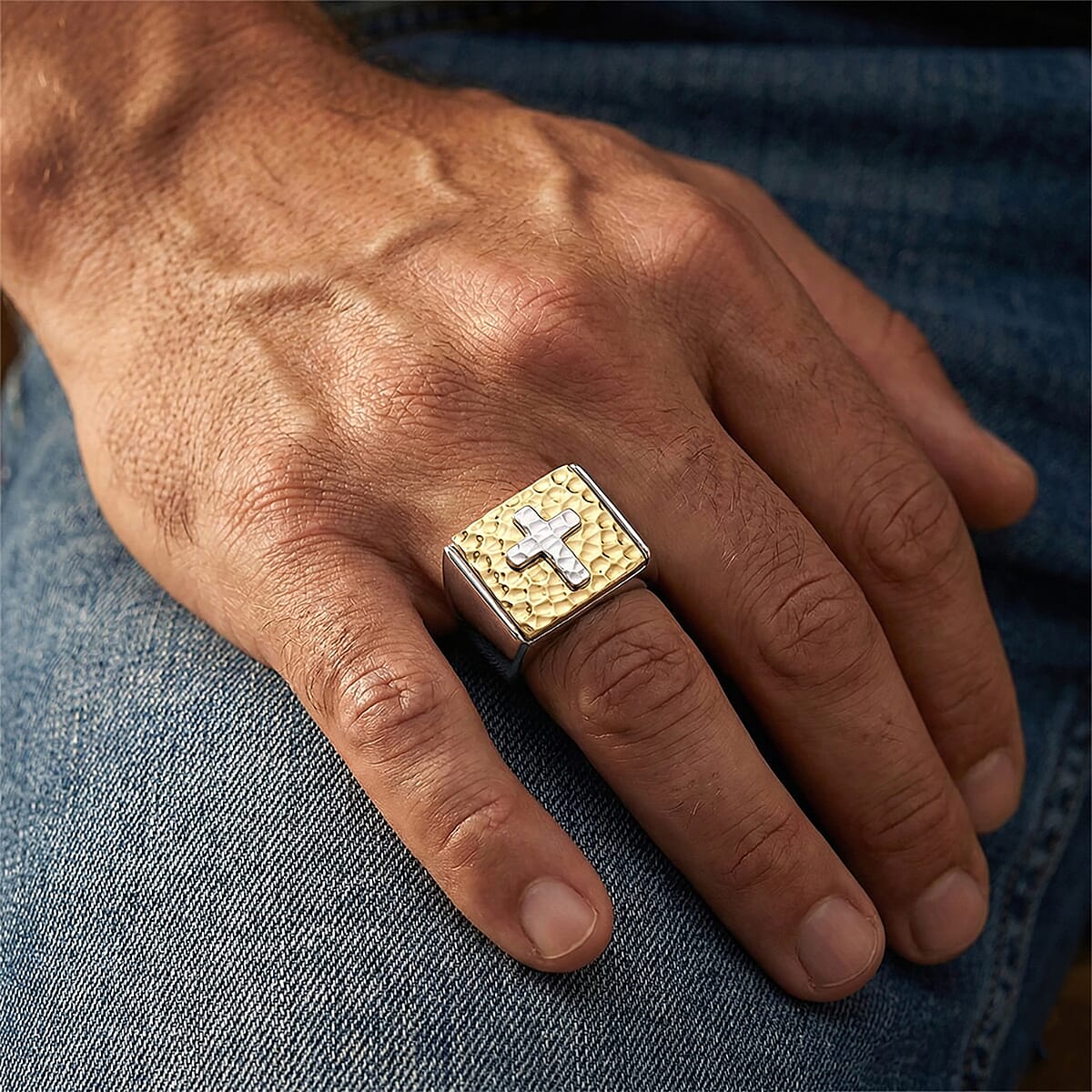 Cross Ring in ION Plated YG Stainless Steel (Size 8.0) image number 2