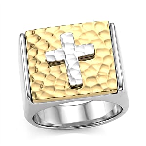 Cross Ring in ION Plated YG Stainless Steel (Size 9)