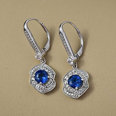 GP Italian Garden Collection Kashmir Kyanite, Zircon Earrings in Rhodium Over Sterling Silver 4.00 ctw