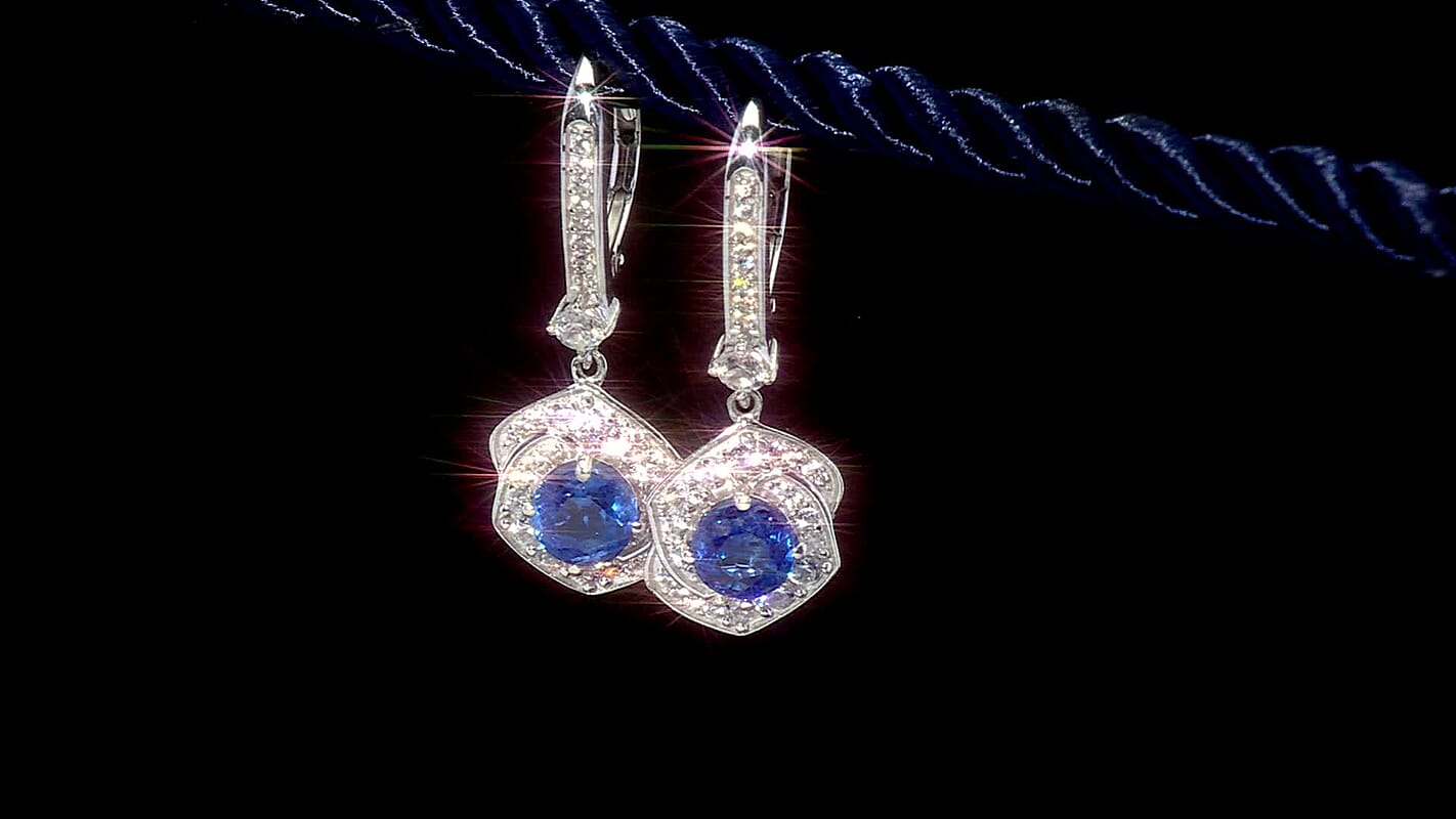 GP Italian Garden Collection Kashmir Kyanite, Zircon Earrings in Rhodium Over Sterling Silver 4.00 ctw