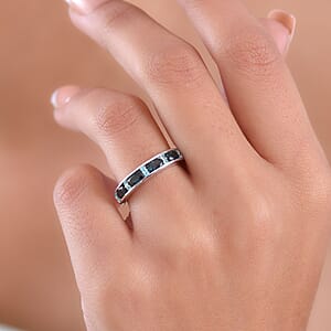 D'Joy AAA Monte Belo Indicolite, Paraiba Tourmaline Band Ring in Rhodium Over Sterling Silver 1.10 ctw (Size 5.0)