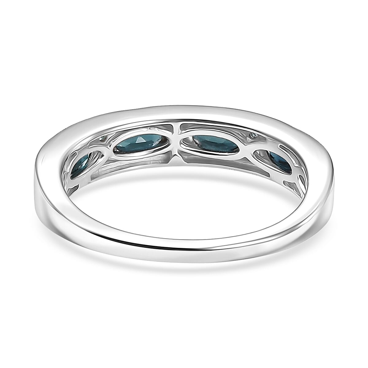 Doorbuster D'Joy AAA Monte Belo Indicolite and Paraiba Tourmaline 1.10 ctw Ocean Crest Band Ring in Rhodium Over Sterling Silver (Size 5.0) image number 4