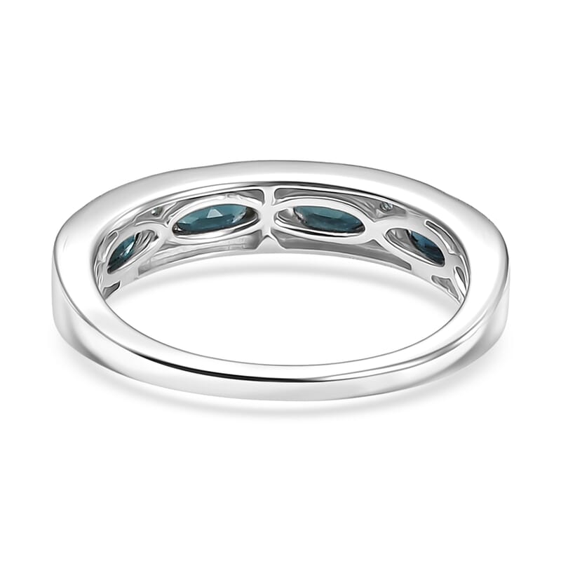 D'Joy AAA Monte Belo Indicolite, Paraiba Tourmaline Band Ring in Rhodium Over Sterling Silver 1.10 ctw (Size 5.0)