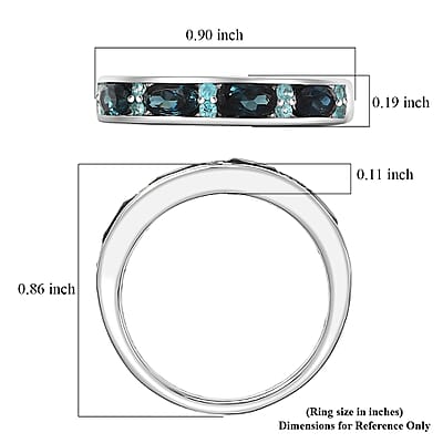 D'Joy AAA Monte Belo Indicolite, Paraiba Tourmaline Band Ring in Rhodium Over Sterling Silver 1.10 ctw (Size 5.0)