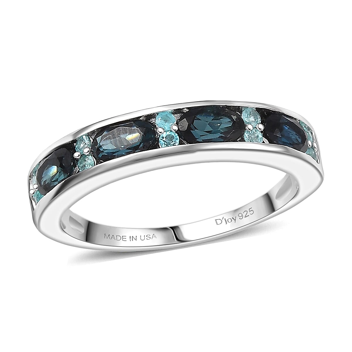  D'Joy AAA Monte Belo Indicolite and Paraiba Tourmaline 1.10 ctw Ocean Crest Band Ring in Rhodium Over Sterling Silver (Size 6.0) image number 0