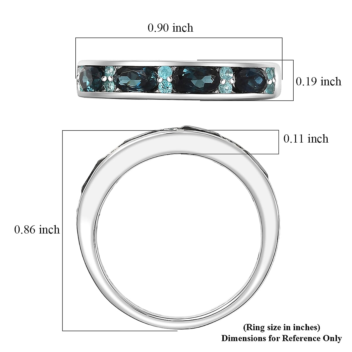  D'Joy AAA Monte Belo Indicolite and Paraiba Tourmaline 1.10 ctw Ocean Crest Band Ring in Rhodium Over Sterling Silver (Size 6.0) image number 5